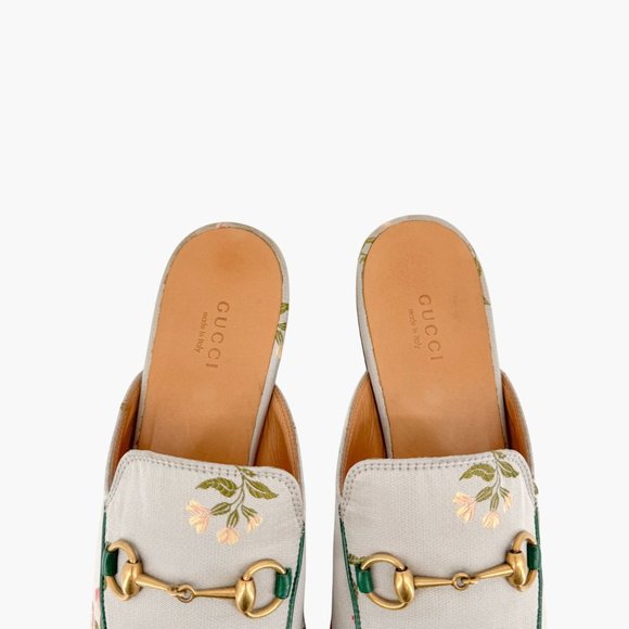 Gucci Princetown Horsebit Loafer Mule EU 39 US 9 Green Floral Embroidered Flat - Picture 4 of 12